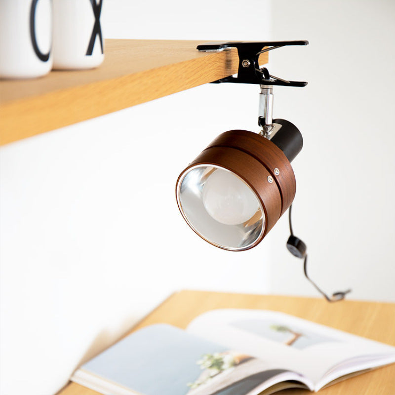 Traditional Japanese Round Clip Wood Iron Acrylic 1-Light Table Lamp for Bedroom Decor