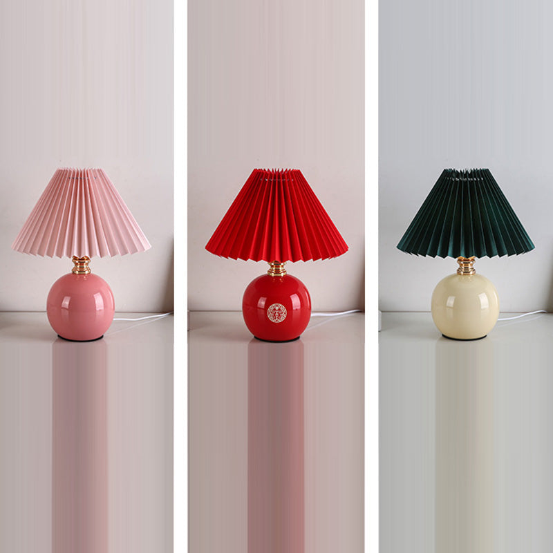 Modern Art Deco Pleated Fabric Ceramic Table Lamp - 1-Light Bedroom Decor