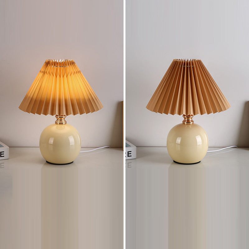 Modern Art Deco Orb Base Pleated Fabric Ceramic 1-Light Table Lamp Bedside Lighting Contemporary Home Decor Stylish Nightstand Lamp Modern Bedroom Lighting Unique Accent Light Fixture Decorative Table Lamp for Living Room Office