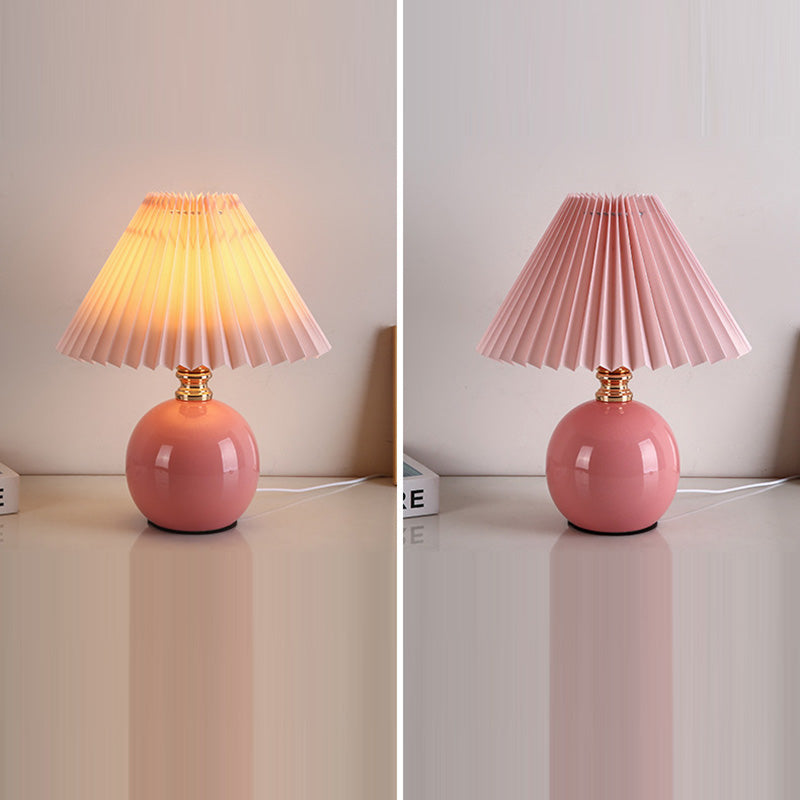 Modern Art Deco Orb Base Pleated Fabric Ceramic 1-Light Table Lamp Bedside Lighting Contemporary Home Decor Stylish Nightstand Lamp Modern Bedroom Lighting Unique Accent Light Fixture Decorative Table Lamp for Living Room Office