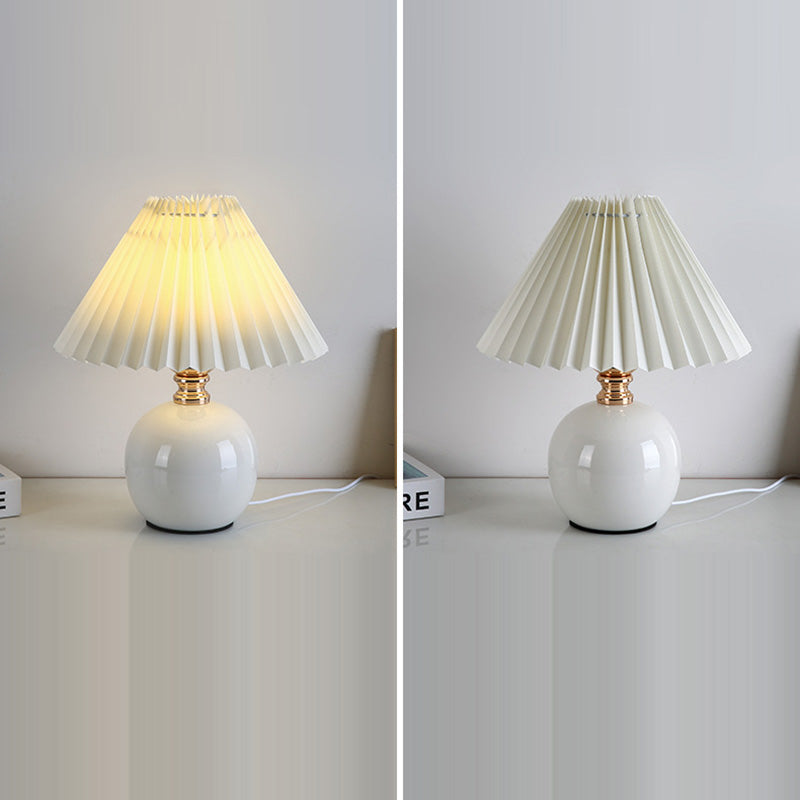 Modern Art Deco Pleated Fabric Ceramic Table Lamp - 1-Light Bedroom Decor