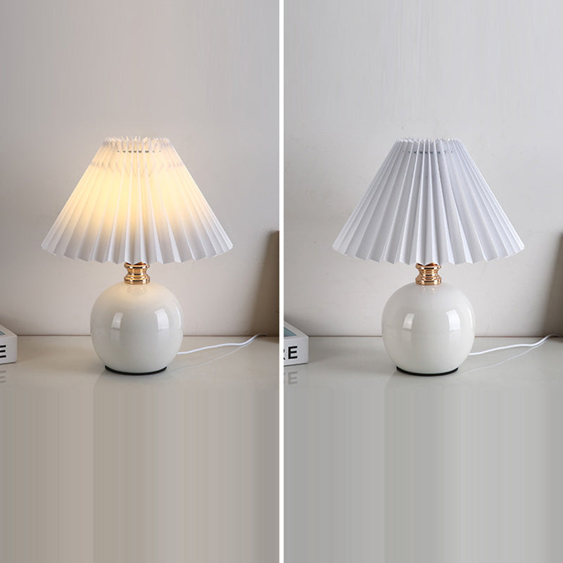 Modern Art Deco Pleated Fabric Ceramic Table Lamp - 1-Light Bedroom Decor