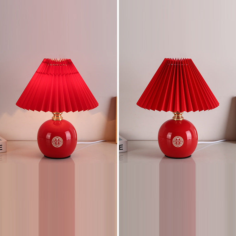 Modern Art Deco Orb Base Pleated Fabric Ceramic 1-Light Table Lamp Bedside Lighting Contemporary Home Decor Stylish Nightstand Lamp Modern Bedroom Lighting Unique Accent Light Fixture Decorative Table Lamp for Living Room Office