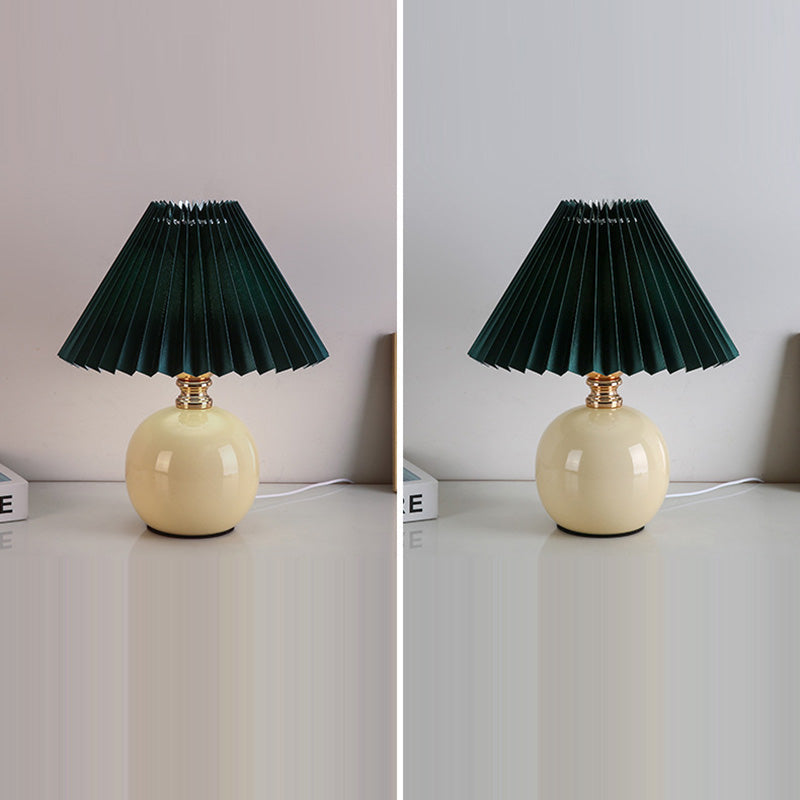 Modern Art Deco Orb Base Pleated Fabric Ceramic 1-Light Table Lamp Bedside Lighting Contemporary Home Decor Stylish Nightstand Lamp Modern Bedroom Lighting Unique Accent Light Fixture Decorative Table Lamp for Living Room Office
