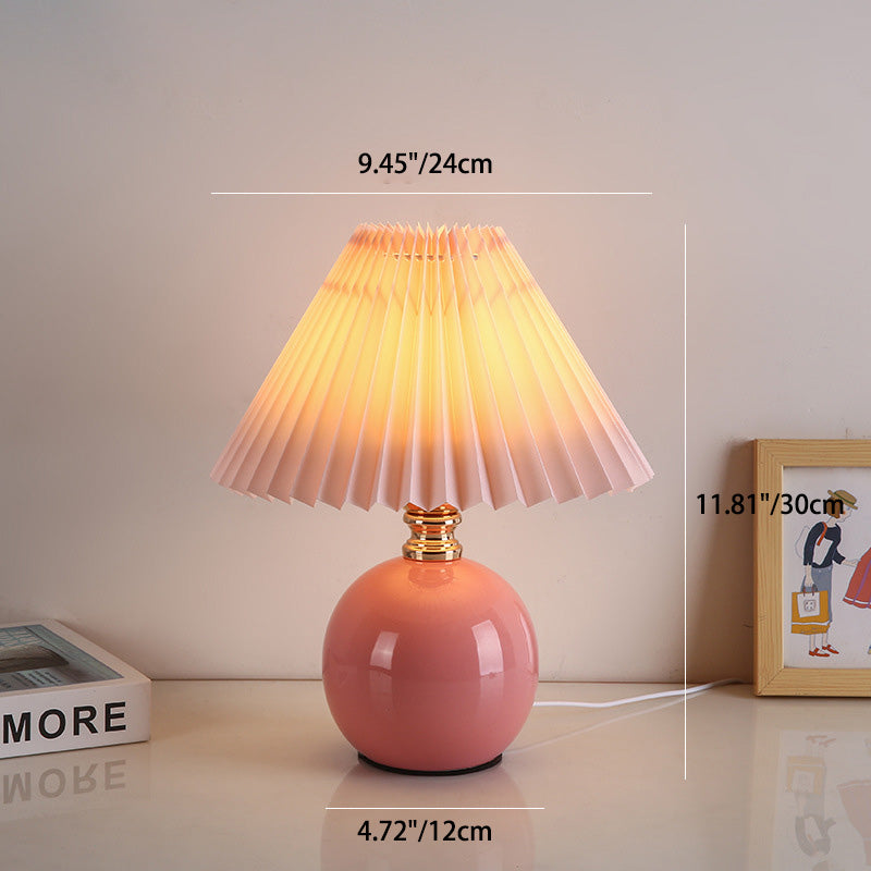 Modern Art Deco Orb Base Pleated Fabric Ceramic 1-Light Table Lamp Bedside Lighting Contemporary Home Decor Stylish Nightstand Lamp Modern Bedroom Lighting Unique Accent Light Fixture Decorative Table Lamp for Living Room Office