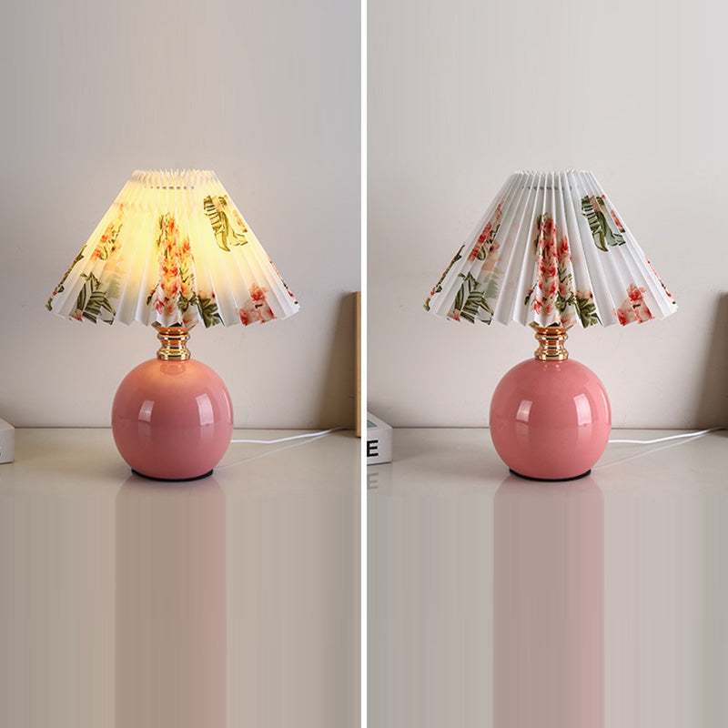 Modern Art Deco Pleated Fabric Ceramic Table Lamp - 1-Light Bedroom Decor