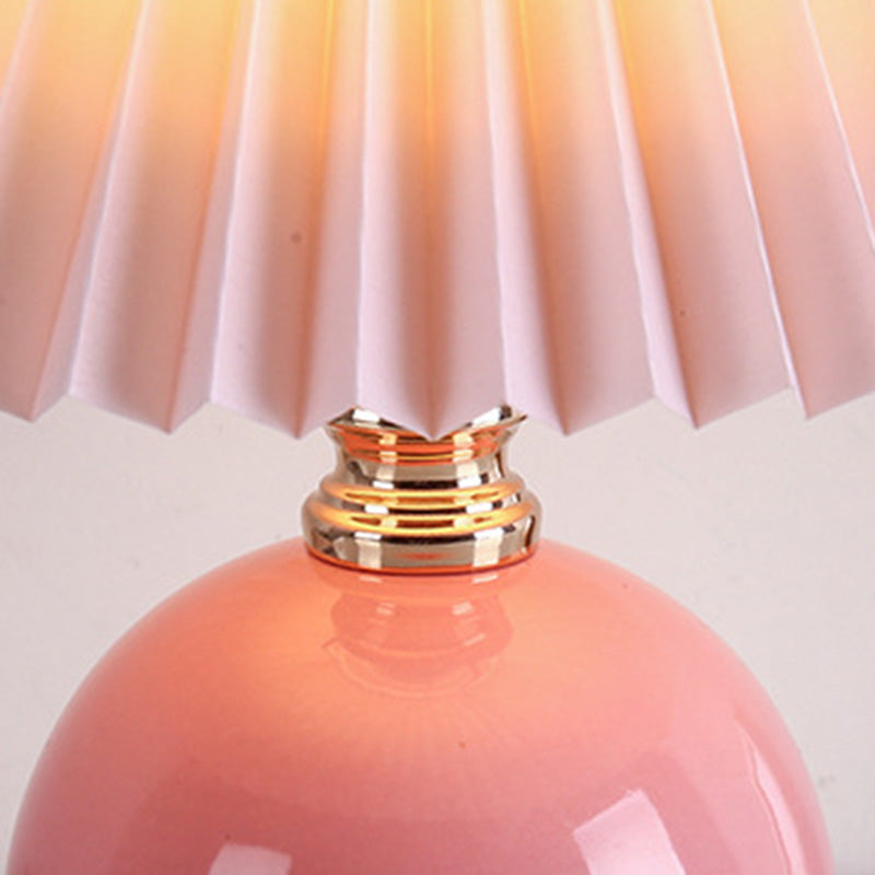 Modern Art Deco Pleated Fabric Ceramic Table Lamp - 1-Light Bedroom Decor
