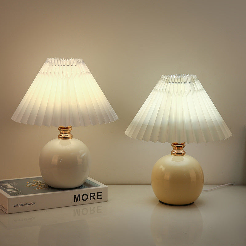 Modern Art Deco Pleated Fabric Ceramic Table Lamp - 1-Light Bedroom Decor