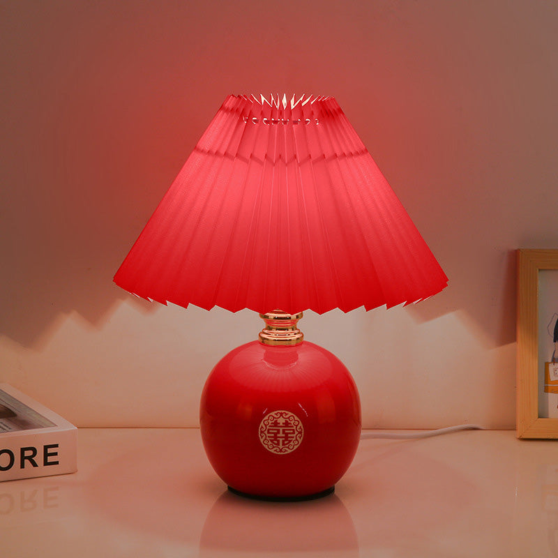 Modern Art Deco Pleated Fabric Ceramic Table Lamp - 1-Light Bedroom Decor