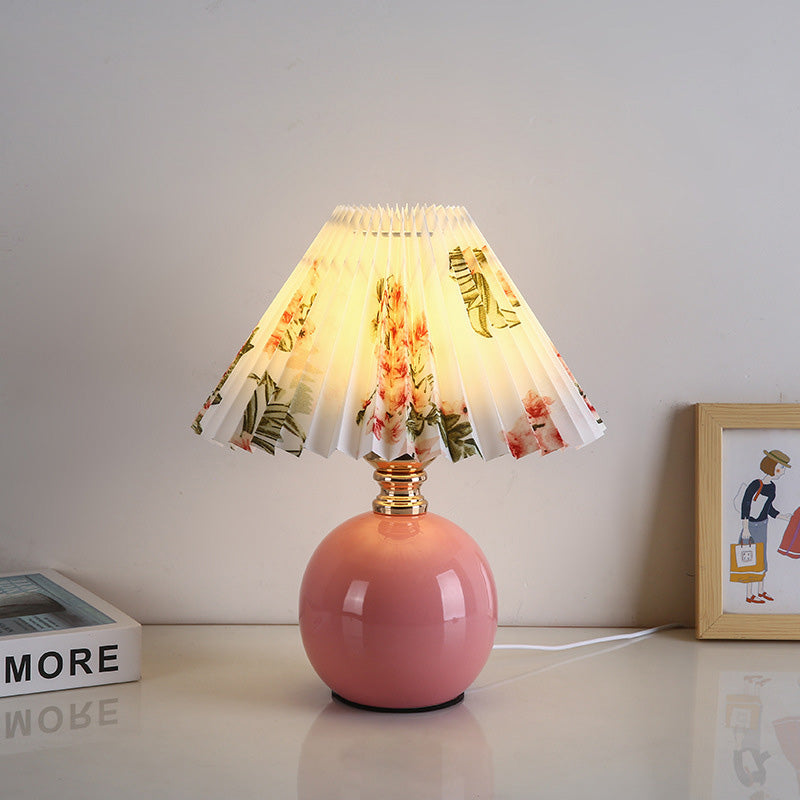 Modern Art Deco Orb Base Pleated Fabric Ceramic 1-Light Table Lamp Bedside Lighting Contemporary Home Decor Stylish Nightstand Lamp Modern Bedroom Lighting Unique Accent Light Fixture Decorative Table Lamp for Living Room Office