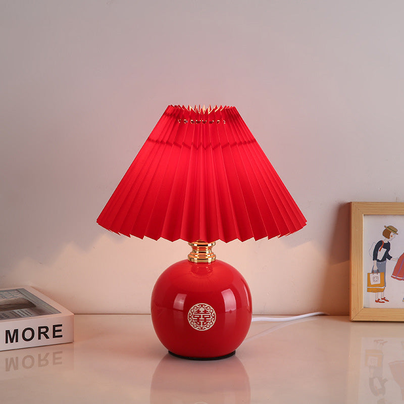 Modern Art Deco Pleated Fabric Ceramic Table Lamp - 1-Light Bedroom Decor