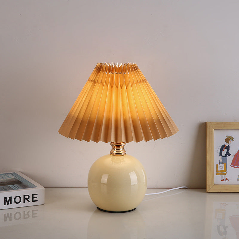Modern Art Deco Orb Base Pleated Fabric Ceramic 1-Light Table Lamp Bedside Lighting Contemporary Home Decor Stylish Nightstand Lamp Modern Bedroom Lighting Unique Accent Light Fixture Decorative Table Lamp for Living Room Office