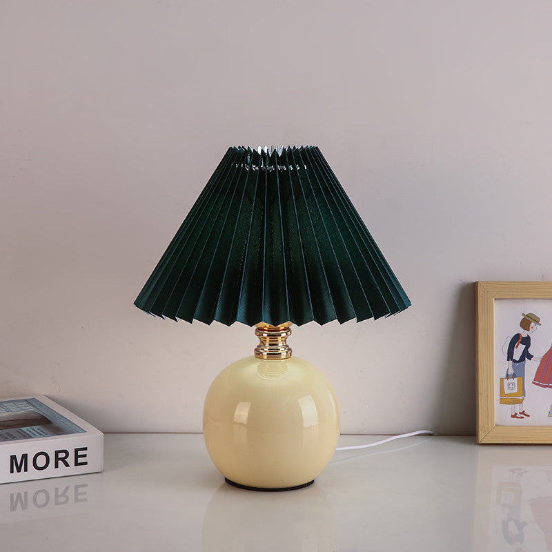 Modern Art Deco Orb Base Pleated Fabric Ceramic 1-Light Table Lamp Bedside Lighting Contemporary Home Decor Stylish Nightstand Lamp Modern Bedroom Lighting Unique Accent Light Fixture Decorative Table Lamp for Living Room Office