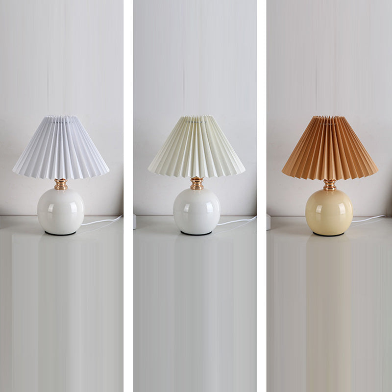 Modern Art Deco Pleated Fabric Ceramic Table Lamp - 1-Light Bedroom Decor