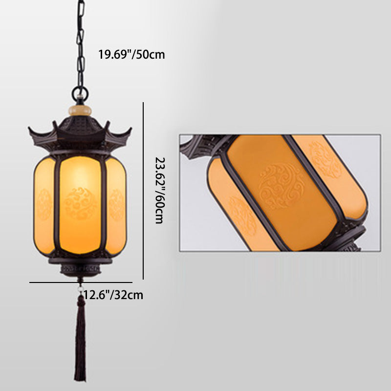 Traditional Chinese Waterproof Hexagonal Lantern Pendant Light for Garden