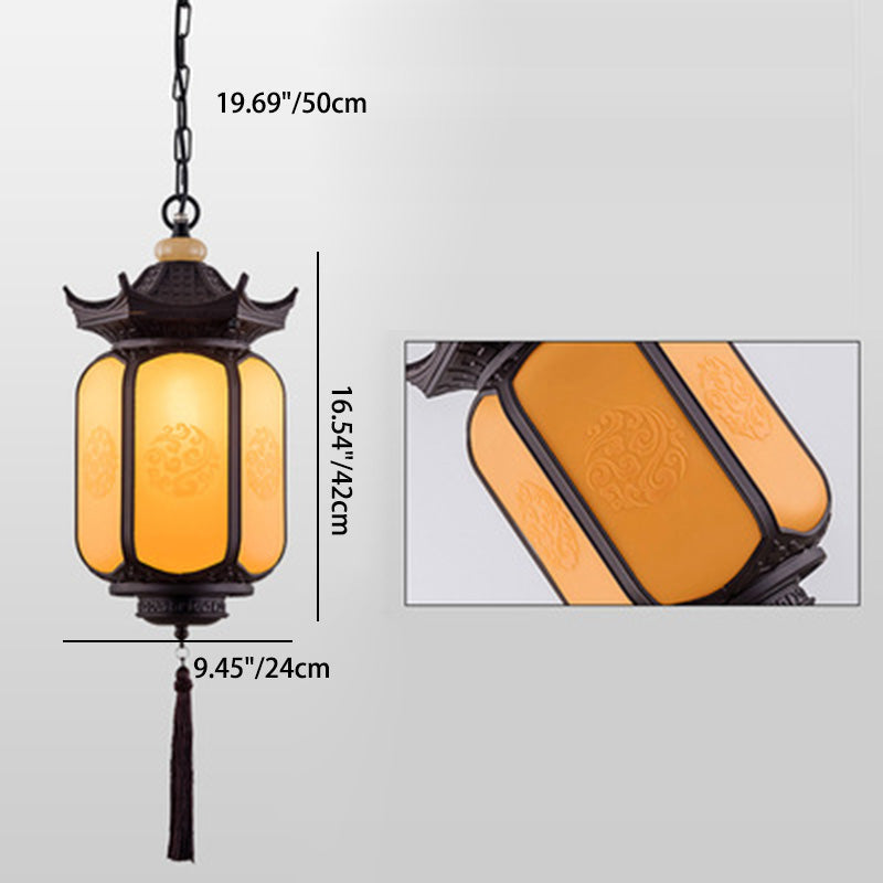 Traditional Chinese Waterproof Hexagonal Lantern Pendant Light for Garden