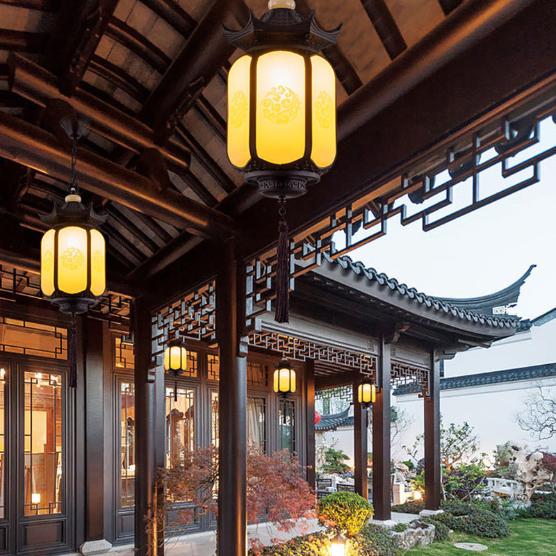 Traditional Chinese Waterproof Hexagonal Lantern Pendant Light for Garden