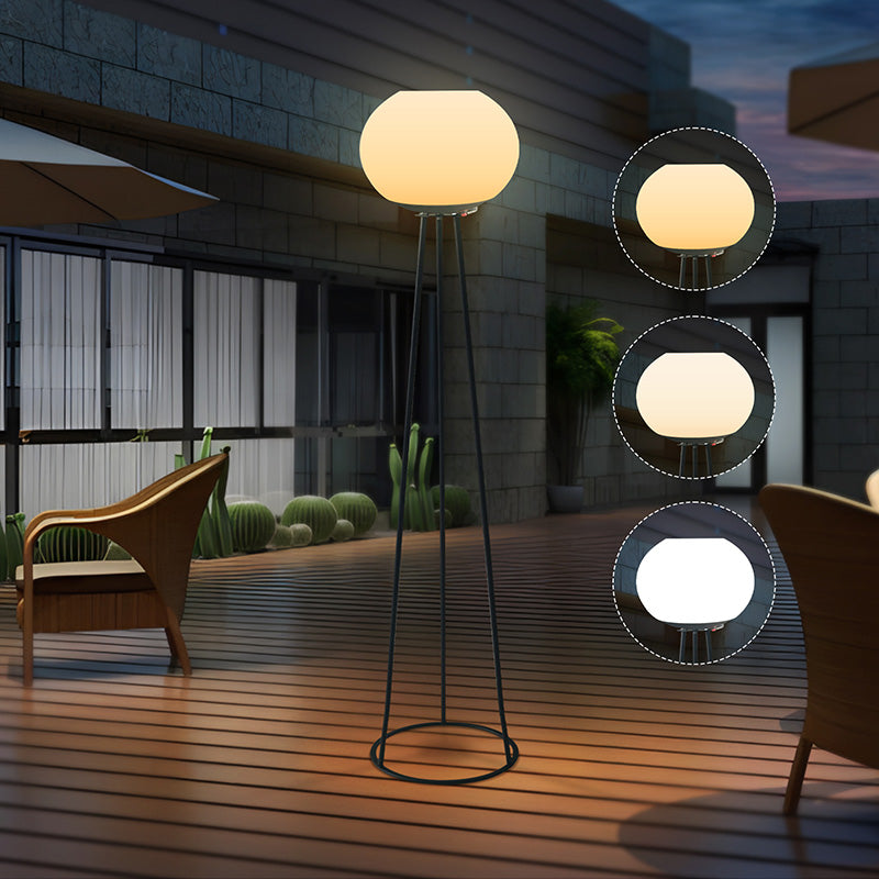 Modern Minimalist Solar Oval Tripod Floor Lamp for Outdoor Patio with PE LED Light
