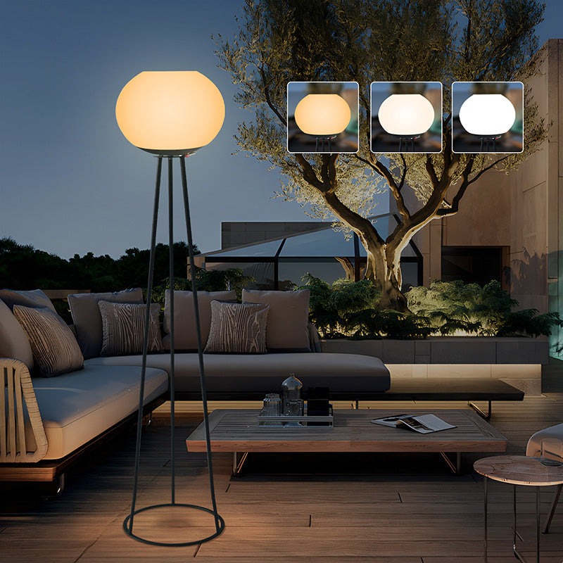 Modern Minimalist Solar Oval Tripod Floor Lamp for Outdoor Patio with PE LED Light