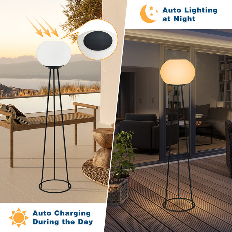 Modern Minimalist Solar Oval Tripod Floor Lamp for Outdoor Patio with PE LED Light