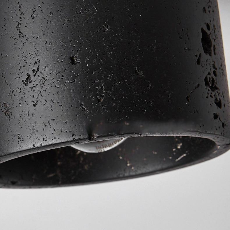 Traditional Japanese Cylindrical Wooden Black Travertine 1-Light Semi-Flush Mount Ceiling Light Hallway Fixture