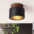 Traditional Japanese Cylindrical Wooden Black Travertine 1-Light Semi-Flush Mount Ceiling Light Hallway Fixture