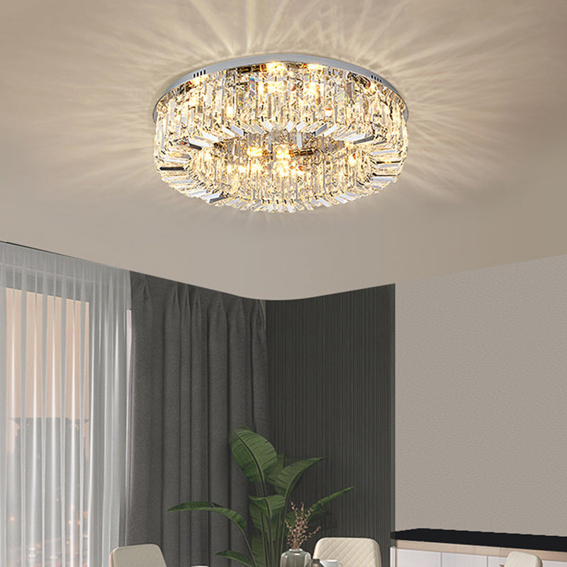 Modern Crystal Stainless Steel LED Flush Mount Light for Living Room