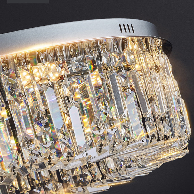 Modern Crystal Stainless Steel LED Flush Mount Light for Living Room