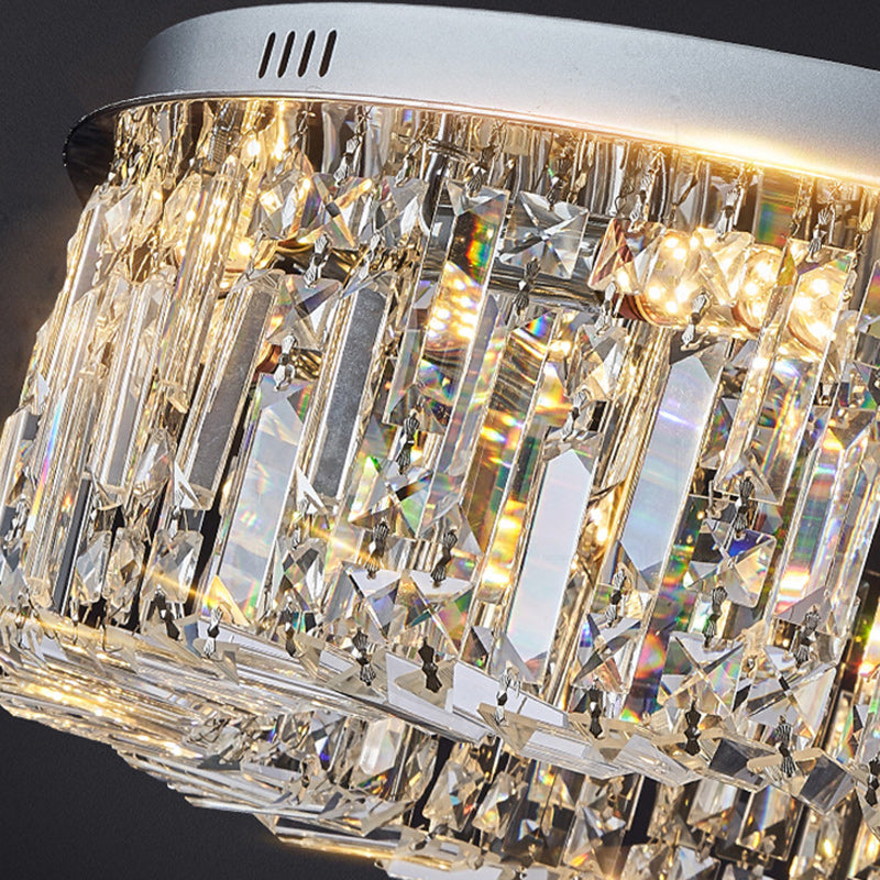 Modern Crystal Stainless Steel LED Flush Mount Light for Living Room