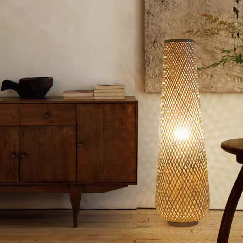 Traditional Chinese Cylinder Bamboo Floor Lamp - 1-Light Standing Design for Living Room, Elegant Home Décor, Asian-Inspired Lighting