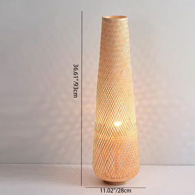 Traditional Chinese Cylinder Bamboo Floor Lamp - 1-Light Standing Design for Living Room, Elegant Home Décor, Asian-Inspired Lighting