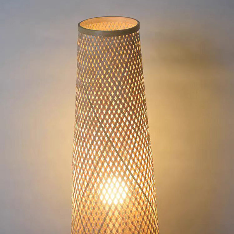 Traditional Chinese Cylinder Bamboo Floor Lamp - 1-Light Standing Design for Living Room, Elegant Home Décor, Asian-Inspired Lighting