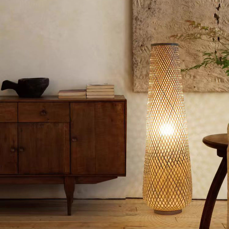 Traditional Chinese Cylinder Bamboo Floor Lamp - 1-Light Standing Design for Living Room, Elegant Home Décor, Asian-Inspired Lighting