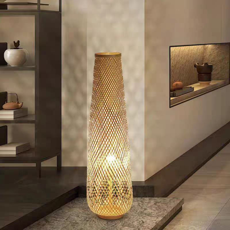 Traditional Chinese Cylinder Bamboo Floor Lamp - 1-Light Standing Design for Living Room, Elegant Home Décor, Asian-Inspired Lighting