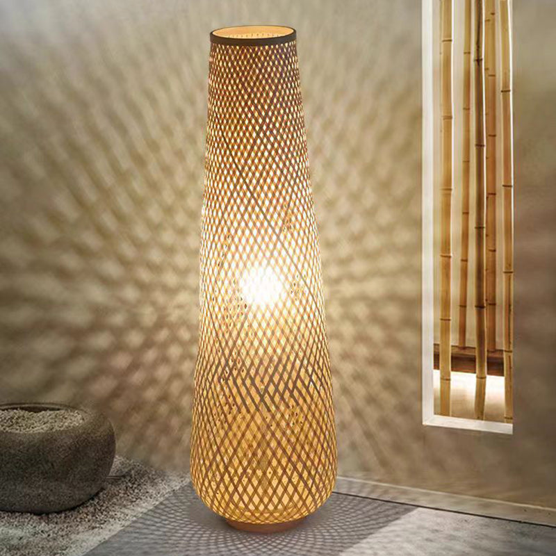 Traditional Chinese Cylinder Bamboo Floor Lamp - 1-Light Standing Design for Living Room, Elegant Home Décor, Asian-Inspired Lighting