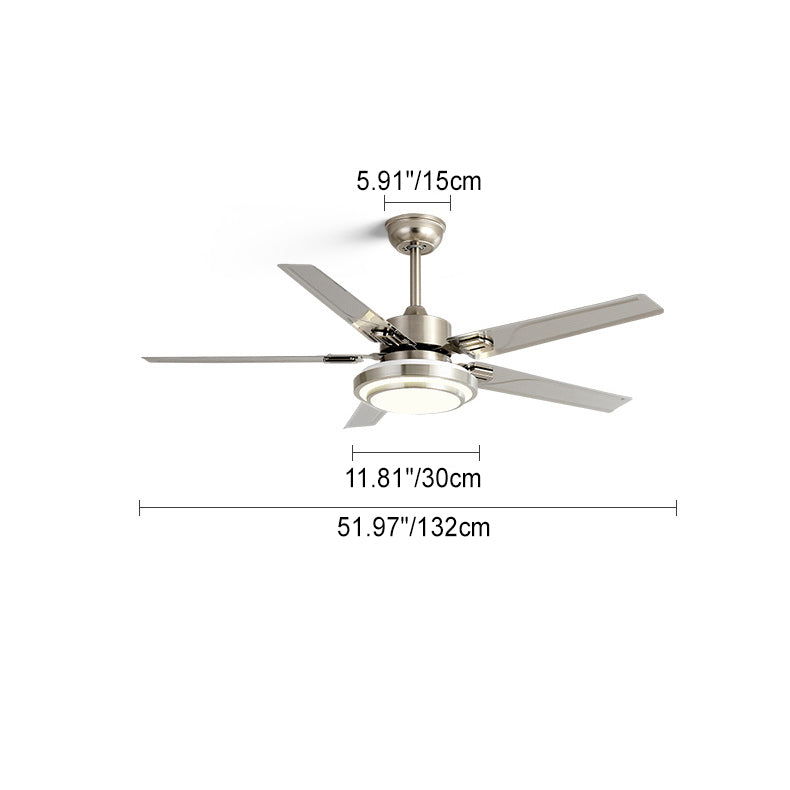 Contemporary Industrial Ceiling Fan with Iron LED Light and Downrods for Living Room