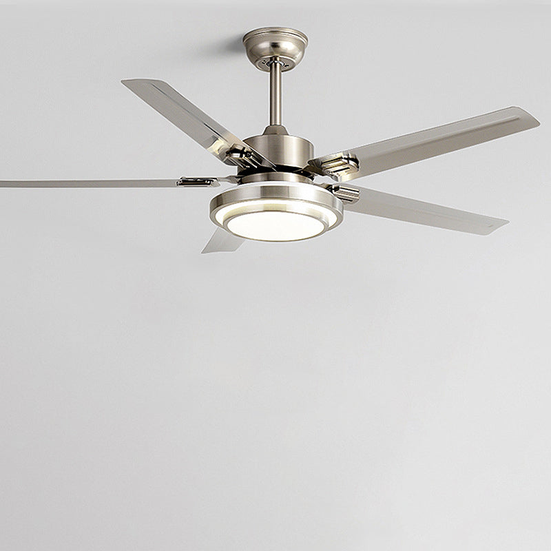 Contemporary Industrial Ceiling Fan with Iron LED Light and Downrods for Living Room