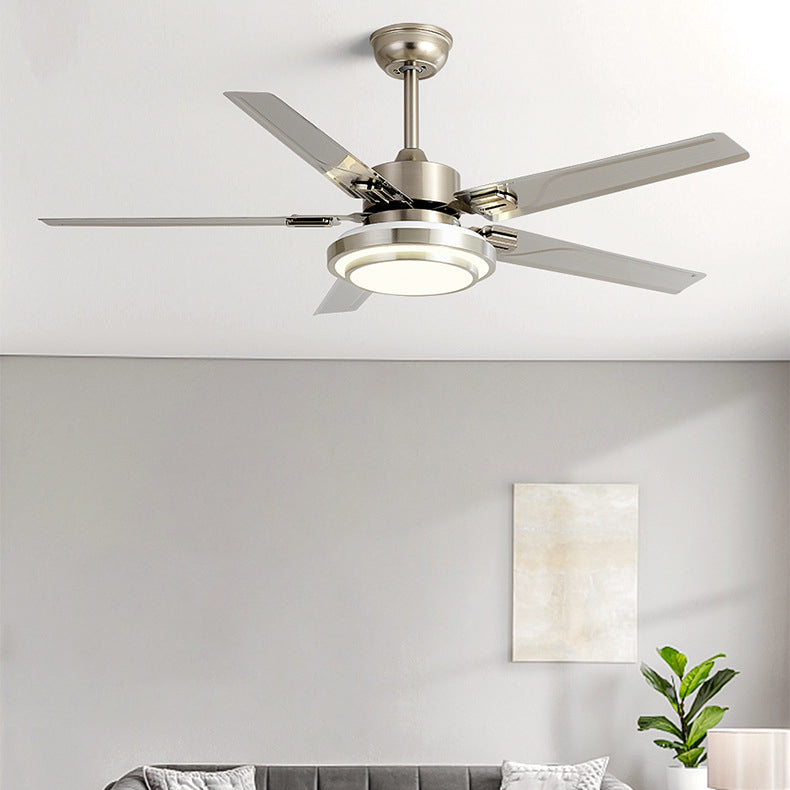 Contemporary Industrial Ceiling Fan with Iron LED Light and Downrods for Living Room