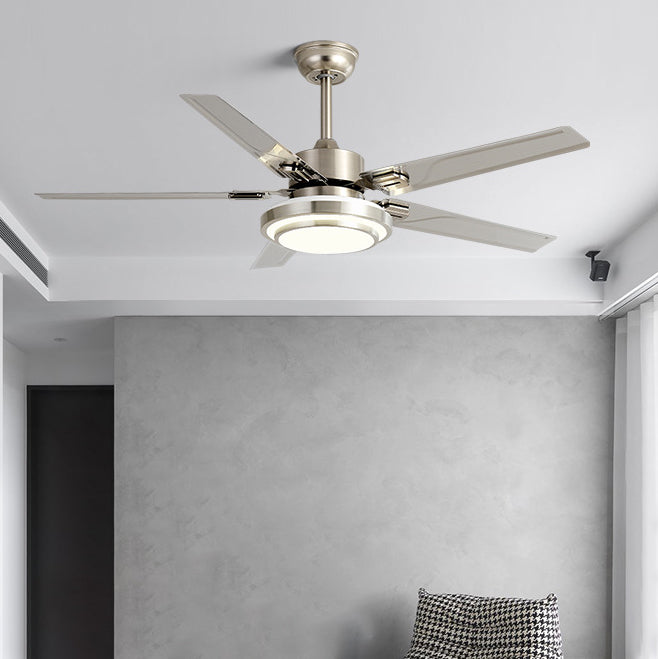 Contemporary Industrial Ceiling Fan with Iron LED Light and Downrods for Living Room