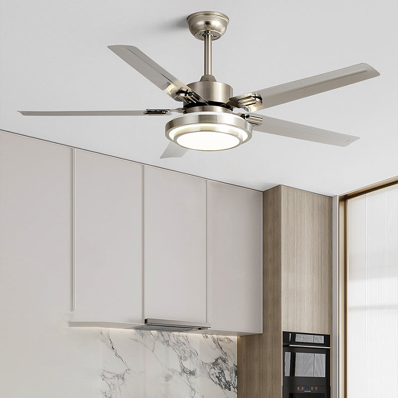 Contemporary Industrial Ceiling Fan with Iron LED Light and Downrods for Living Room