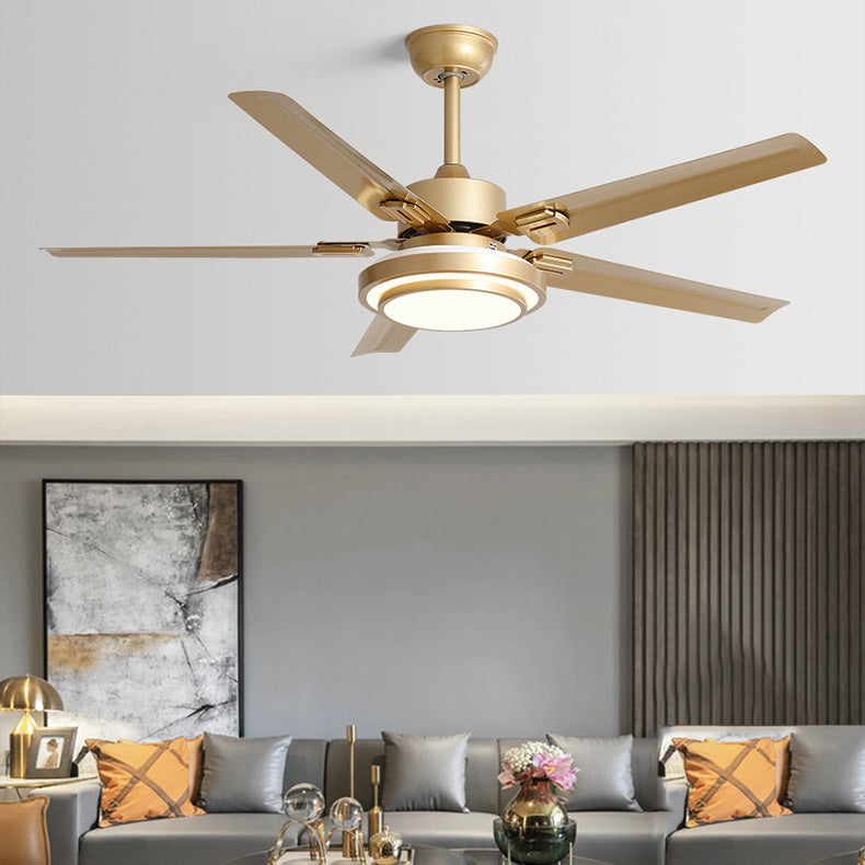 Contemporary Industrial Ceiling Fan with Iron LED Light and Downrods for Living Room
