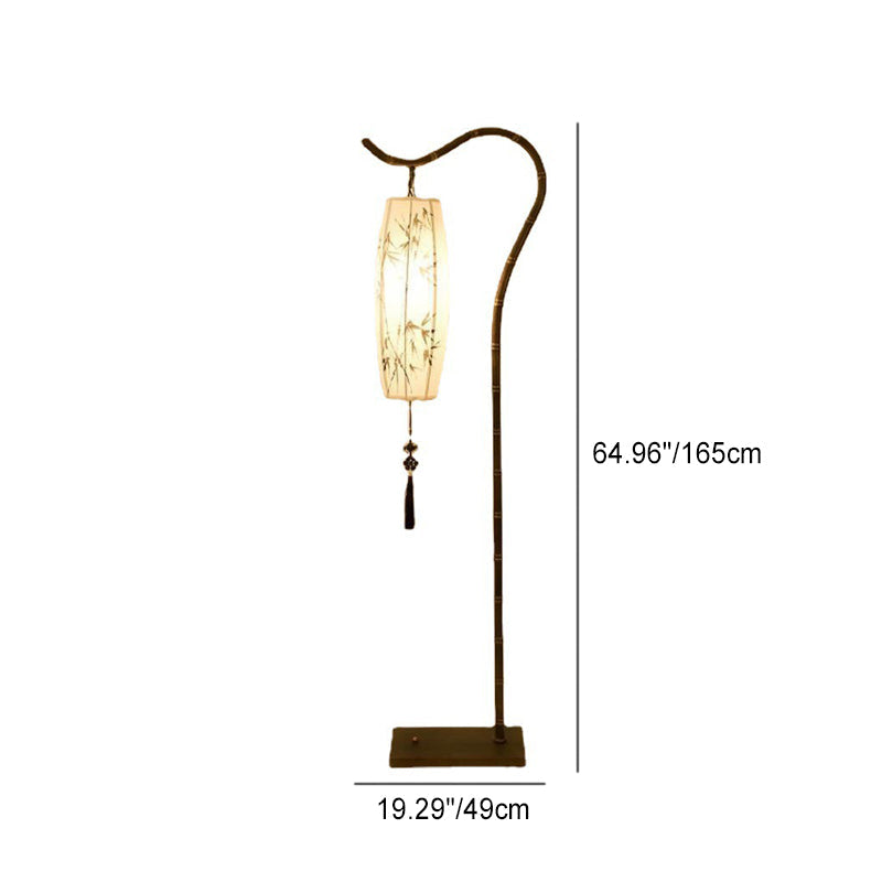 Traditional Chinese Fishing Rod Lantern Floor Lamp - Bamboo Pattern Iron 1-Light for Living Room