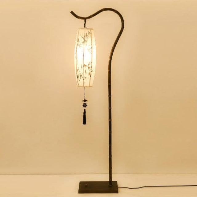 Traditional Chinese Fishing Rod Lantern Floor Lamp - Bamboo Pattern Iron 1-Light for Living Room