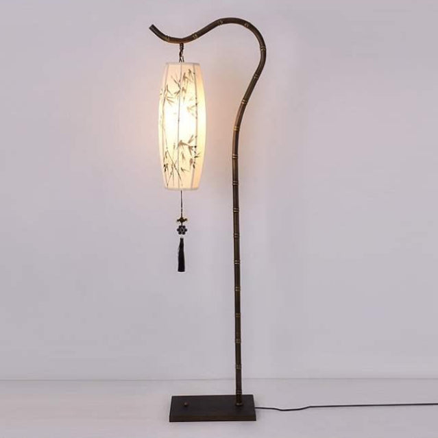 Traditional Chinese Fishing Rod Lantern Floor Lamp - Bamboo Pattern Iron 1-Light for Living Room