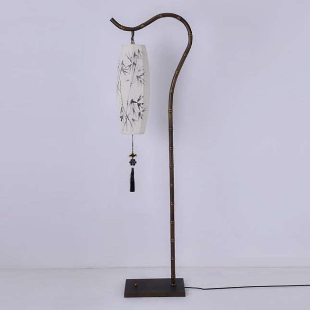 Traditional Chinese Fishing Rod Lantern Floor Lamp - Bamboo Pattern Iron 1-Light for Living Room