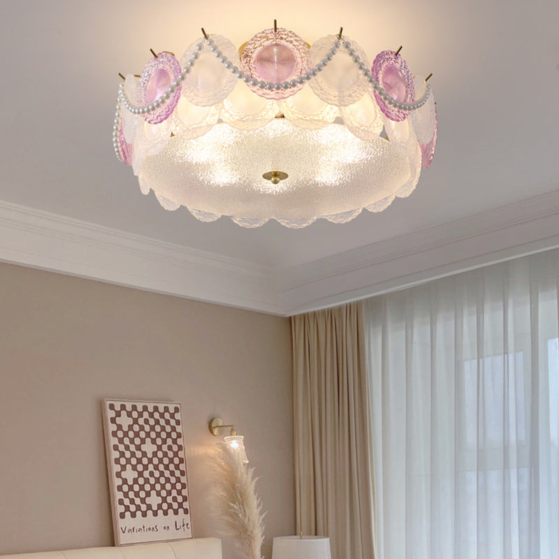 Contemporary Kids Room Ceiling Light Semi-Flush Mount Pearl Hardware Glass 5/8 Inch Modern Fixture for Bedroom, Playroom, Nursery, Stylish Lighting, Adjustable Height, Energy Efficient Design, Unique Decor, Light Up Kids Space