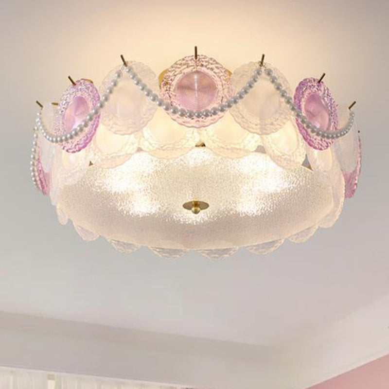 Contemporary Kids Room Ceiling Light Semi-Flush Mount Pearl Hardware Glass 5/8 Inch Modern Fixture for Bedroom, Playroom, Nursery, Stylish Lighting, Adjustable Height, Energy Efficient Design, Unique Decor, Light Up Kids Space