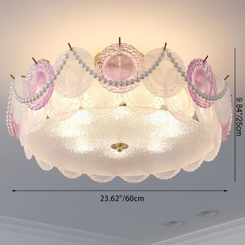 Contemporary Kids Room Ceiling Light Semi-Flush Mount Pearl Hardware Glass 5/8 Inch Modern Fixture for Bedroom, Playroom, Nursery, Stylish Lighting, Adjustable Height, Energy Efficient Design, Unique Decor, Light Up Kids Space