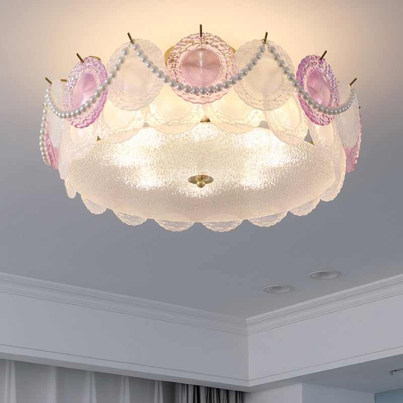 Contemporary Kids Room Ceiling Light Semi-Flush Mount Pearl Hardware Glass 5/8 Inch Modern Fixture for Bedroom, Playroom, Nursery, Stylish Lighting, Adjustable Height, Energy Efficient Design, Unique Decor, Light Up Kids Space