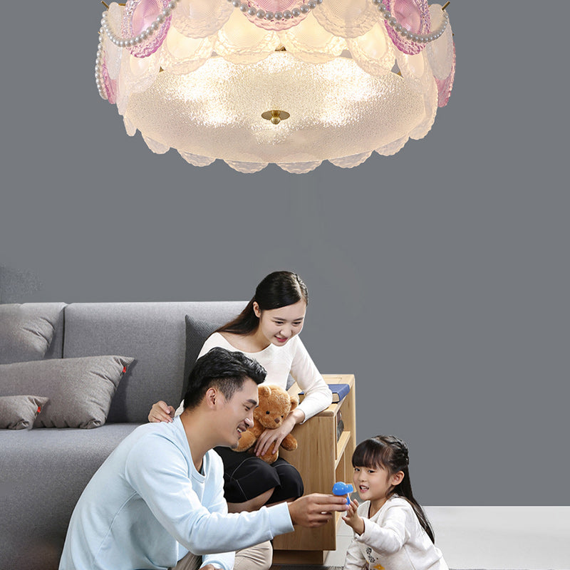 Contemporary Kids Room Ceiling Light Semi-Flush Mount Pearl Hardware Glass 5/8 Inch Modern Fixture for Bedroom, Playroom, Nursery, Stylish Lighting, Adjustable Height, Energy Efficient Design, Unique Decor, Light Up Kids Space